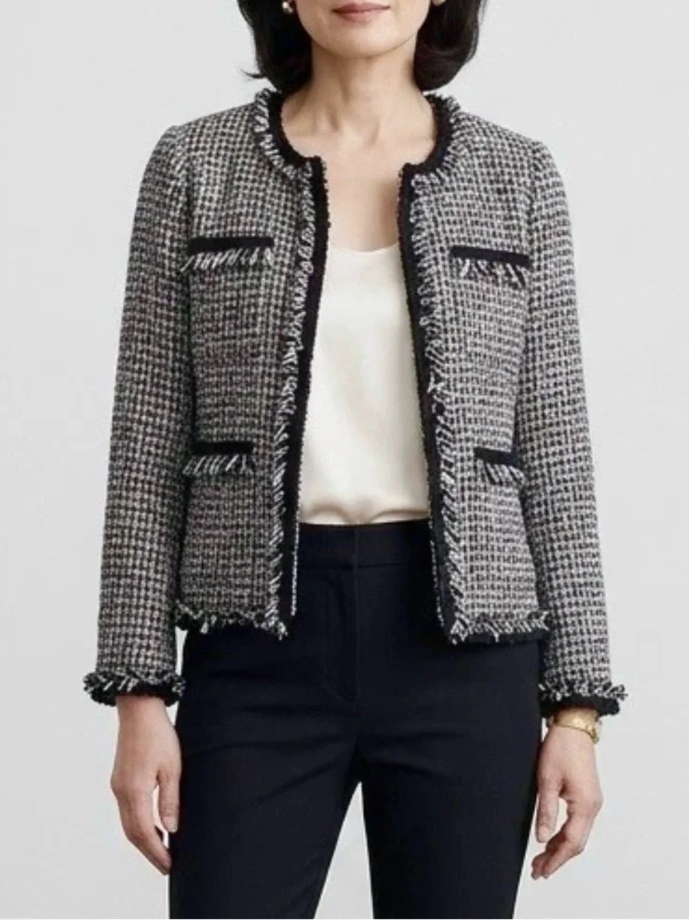 J. Crew Lady Metallic Tweed Jacket Blazer Black Rainbow Multi Fringe Women’s 8